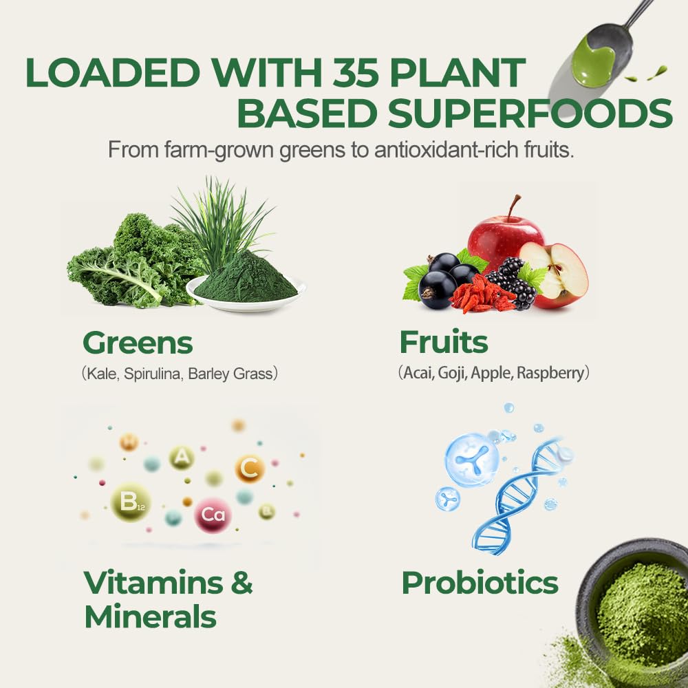 Hellomush Super Greens Powder Superfood, Daily Green Powder Supplement with Probiotics Drink Mix for Men & Women, Blend of Greens, Mushrooms, Vitamins, Probiotics and Cellular Nutrients Hellomush buy supplements canada