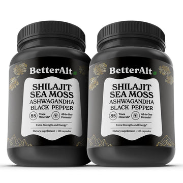 Better Alt Shilajit Sea Moss Capsules Pack of 2 with Ashwagandha & Black Pepper Extract with 85+ Essential Minerals & Antioxidants| Boosts Energy & Metabolism - 120 Servings, 240 Capsules Better Alt buy supplements canada