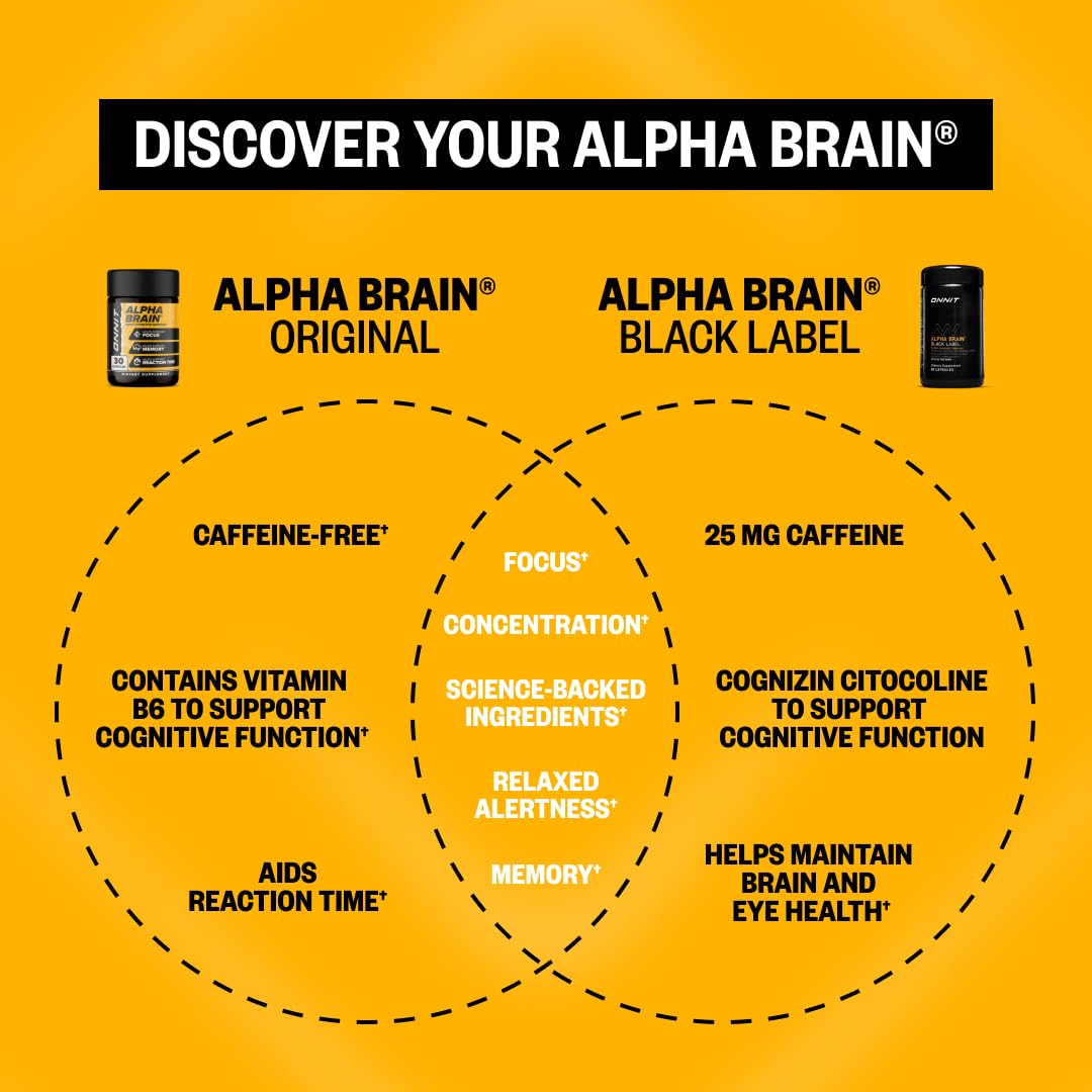 ONNIT Alpha Brain Black Label Capsules, IGEN Non-GMO Tested Citicoline Brain Supplement for Concentration and Memory, Lion’s Mane, Lutemax Lutein, L Theanine and Mucuna Pruriens, 80 Count ONNIT buy supplements canada