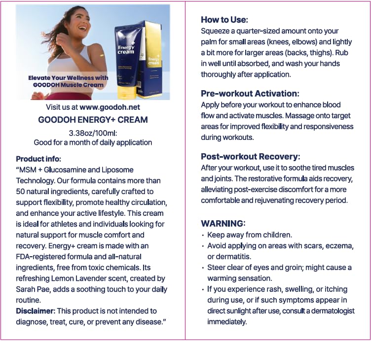 GOODOH Muscle & Joint Relief Cream with MSM (Dimethyl Sulfone), Glucosamine & Chondroitin – Fast Absorbing Cream for Muscle Pain, Joint Stiffness & Recovery – 3.38 oz GOODOH buy supplements canada