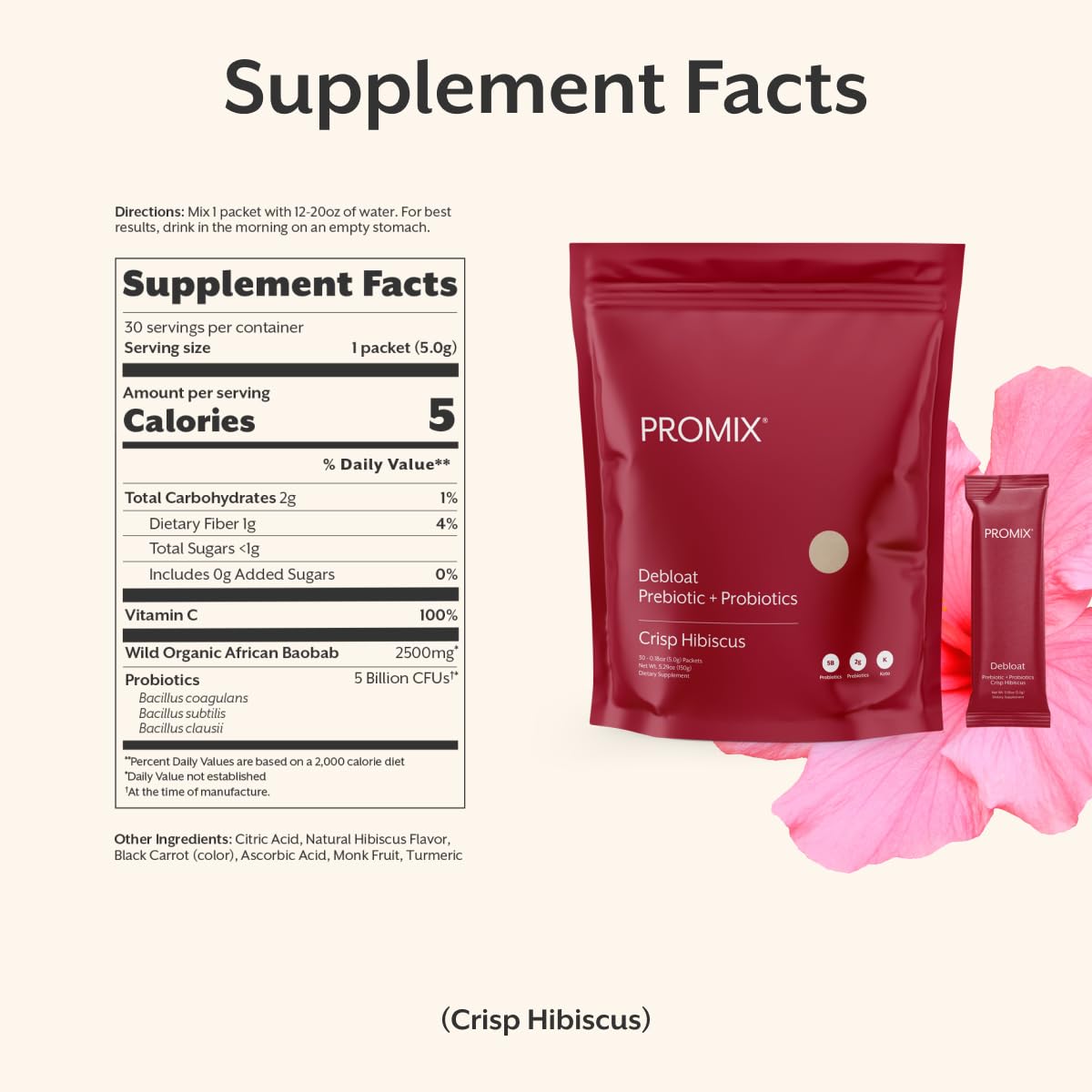 ProMix Nutrition Debloat Prebiotics and Probiotics Immune Support Supplement for Digestion, Cortisol Health, Gut Cleanse - Hibiscus ProMix Nutrition buy supplements canada