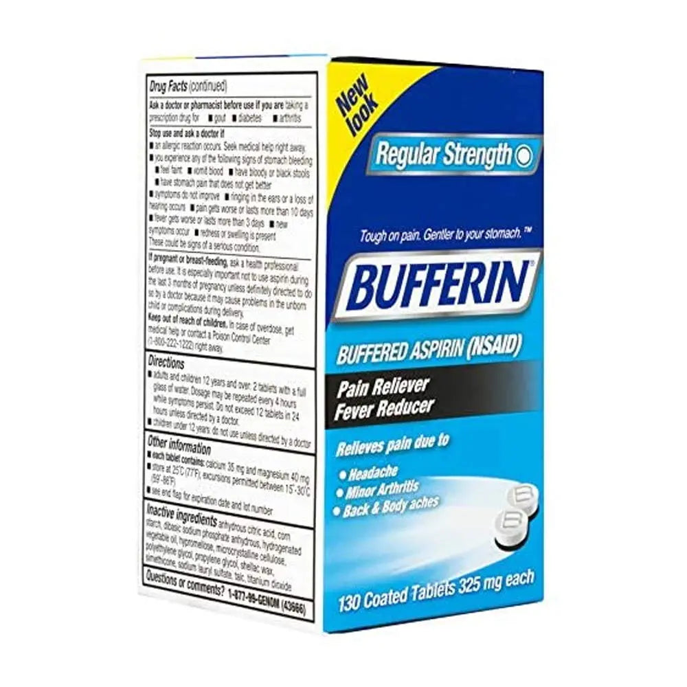 Bufferin Buffered Aspirin (NSAID) Coated Tablets Pain Reliever/Fever Reducer 130 ea (Pack of 3) Bufferin buy supplements canada