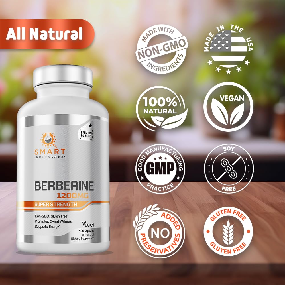 Smart Nutra Labs Premium Berberine HCL 1200mg- 180 Vegan Capsules, 100% Pure Smart Nutra Labs buy supplements canada
