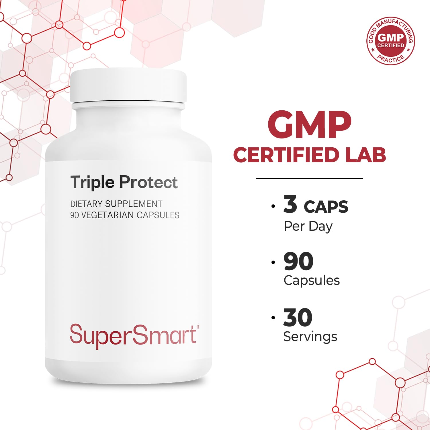 Supersmart - Triple Protect Supplement - Combines the Most Widely-Studied Natural Compounds - May Support Healthy Heart | Non-GMO & Gluten Free - 90 Vegetarian Capsules Supersmart buy supplements canada