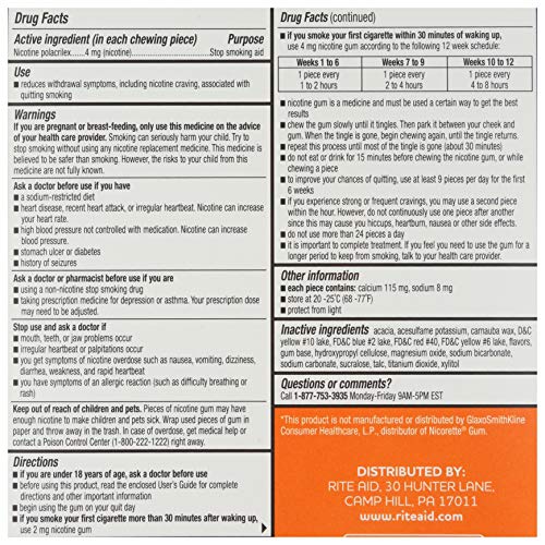 Rite Aid Nicotine Gum, 4 mg - 100 Count | Quit Smoking Aid | Nicotine Rite Aid buy supplements canada