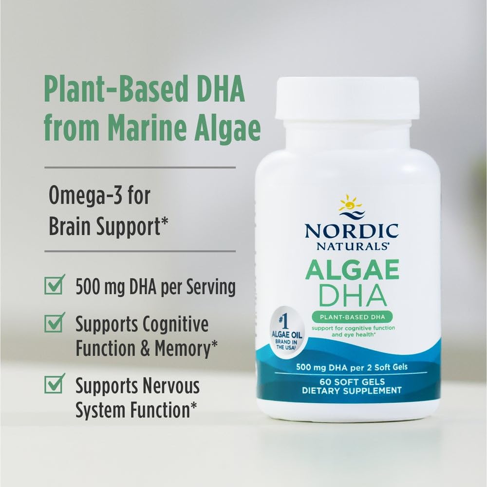 Nordic Naturals Algae DHA - 60 Soft Gels - 500 mg Omega-3 DHA - Certified Vegan Algae Oil - Plant-Based DHA - Brain, Eye & Nervous System Support - Non-GMO - 30 Servings Nordic Naturals buy supplements canada