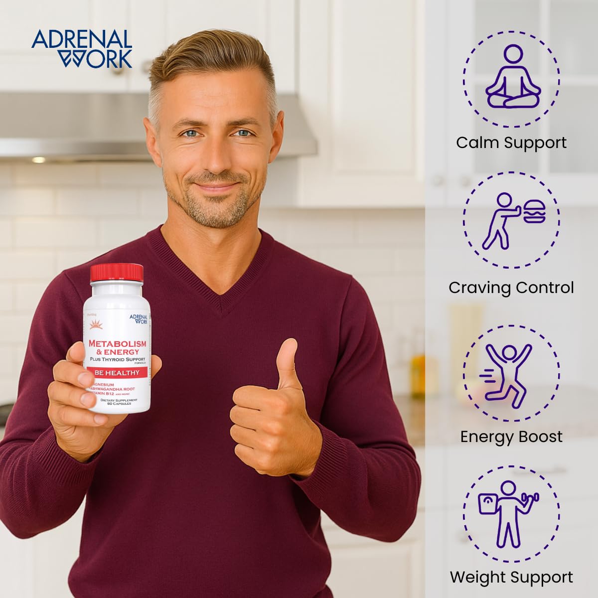Adrenalwork Adrenal Support Supplement - Organic Ashwagandha Capsules for Stress Relief, Calm Energy & Focus - Adaptogen Blend with Rhodiola & Holy Basil - Men & Women - 60 Capsules Adrenalwork buy supplements canada