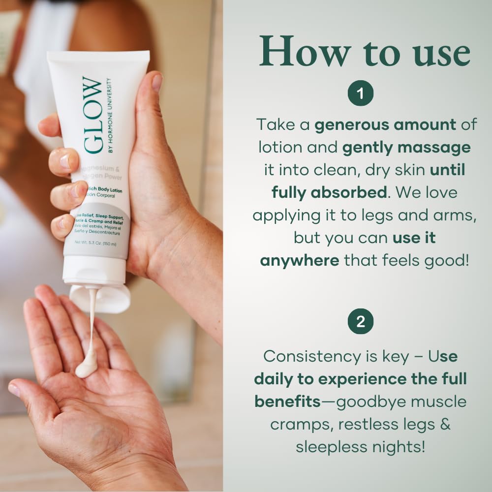 Glow by Hormone University - Magnesium Lotion with Collagen - Magnesium Cream - Bedtime Routine Sleep Lotion - The Highest Concentration of Genuine Zechstein Magnesium Chloride (Pack of 1) Glow Botanica buy supplements canada