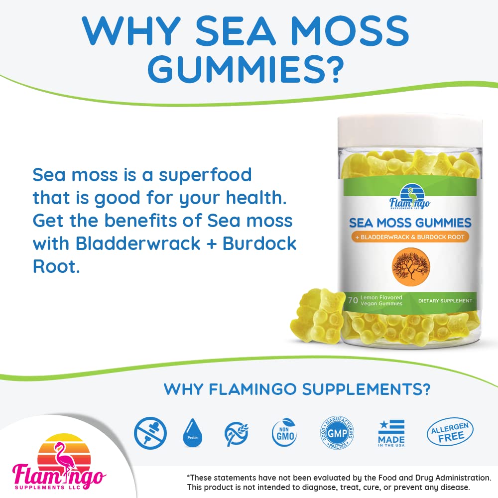 Sea Moss Gummies Plus Organic Bladderwrack and Burdock Root. Tasty Alternative to Sea Flamingo Supplements buy supplements canada