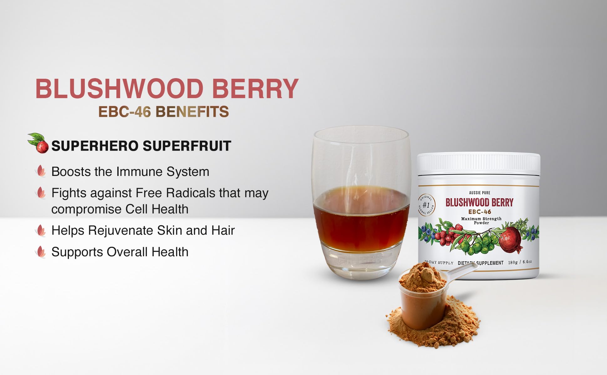 Aussie Pure Blushwood Berry Powder EBC-46 - Maximum Strength Immune and Cell Support - Contains The Fruit and Seed - 180g/6.4oz Per Container Aussie Pure buy supplements canada