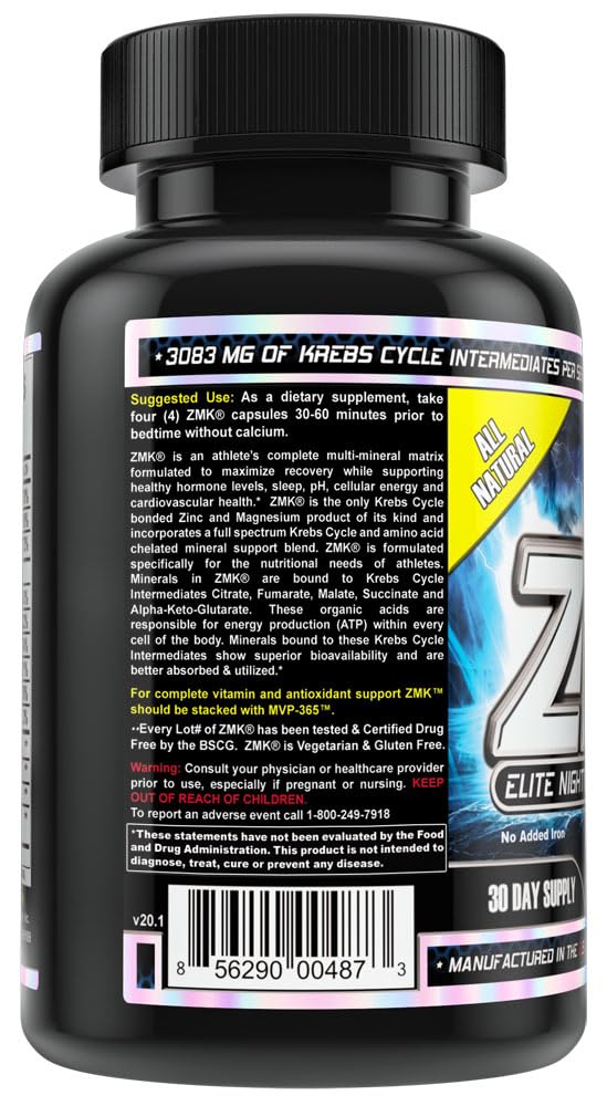 MST ZMK (Zinc & Magnesium as Krebs Chelates (as Citrate, Fumarate, Malate, Succinate, Alpha-Keto-Glutarate. With Mineral Support Blend & Trace Minerals. Support ATP, Sleep, Muscle Recovery, 120 V Caps MST buy supplements canada