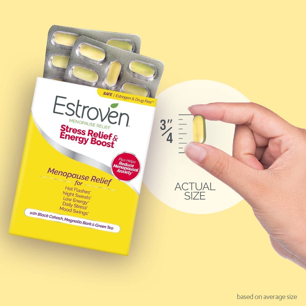 Estroven Stress Relief & Energy Boost for Menopause Relief - 28 Ct. - Clinically Proven Ingredients Provide Stress & Energy Support + Night Sweats & Hot Flash Relief - Drug-Free and Gluten-Free Estroven buy supplements canada