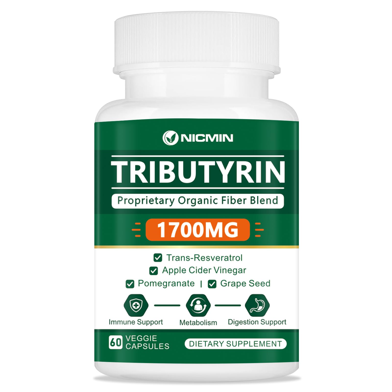NICMIN Tributyrin Supplement - Premium Butyrate Gut Health Supplement for Leaky Gut 60 Capsules NICMIN buy supplements canada