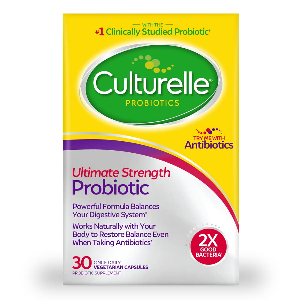 Culturelle Ultimate Strength Probiotic for Men and Women, Most Clinically Studied Probiotic Strain, 20 Billion CFUs, Supports Occasional Diarrhea, Gas & Bloating, Non-GMO, 30 Count Culturelle buy supplements canada
