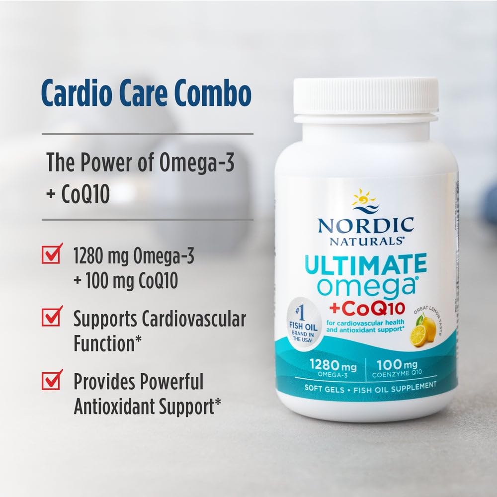 Nordic Naturals Ultimate Omega + CoQ10, Lemon - 90 Soft Gels - 1280 mg Omega-3 + 100 mg CoQ10 - Heart Health, Cellular Energy, Antioxidant Support - Non-GMO - 45 Servings Nordic Naturals buy supplements canada