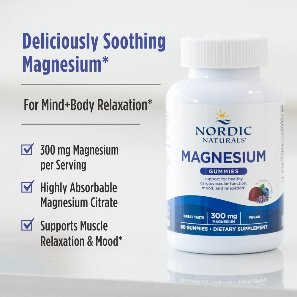 Nordic Naturals Magnesium Gummies for Adults, Blueberry Lavender Flavor - 60 Gummies - Vegan Magnesium Supplement for Mind, Mood, and Cardiovascular Support - Non-GMO - 20 Servings Nordic Naturals buy supplements canada