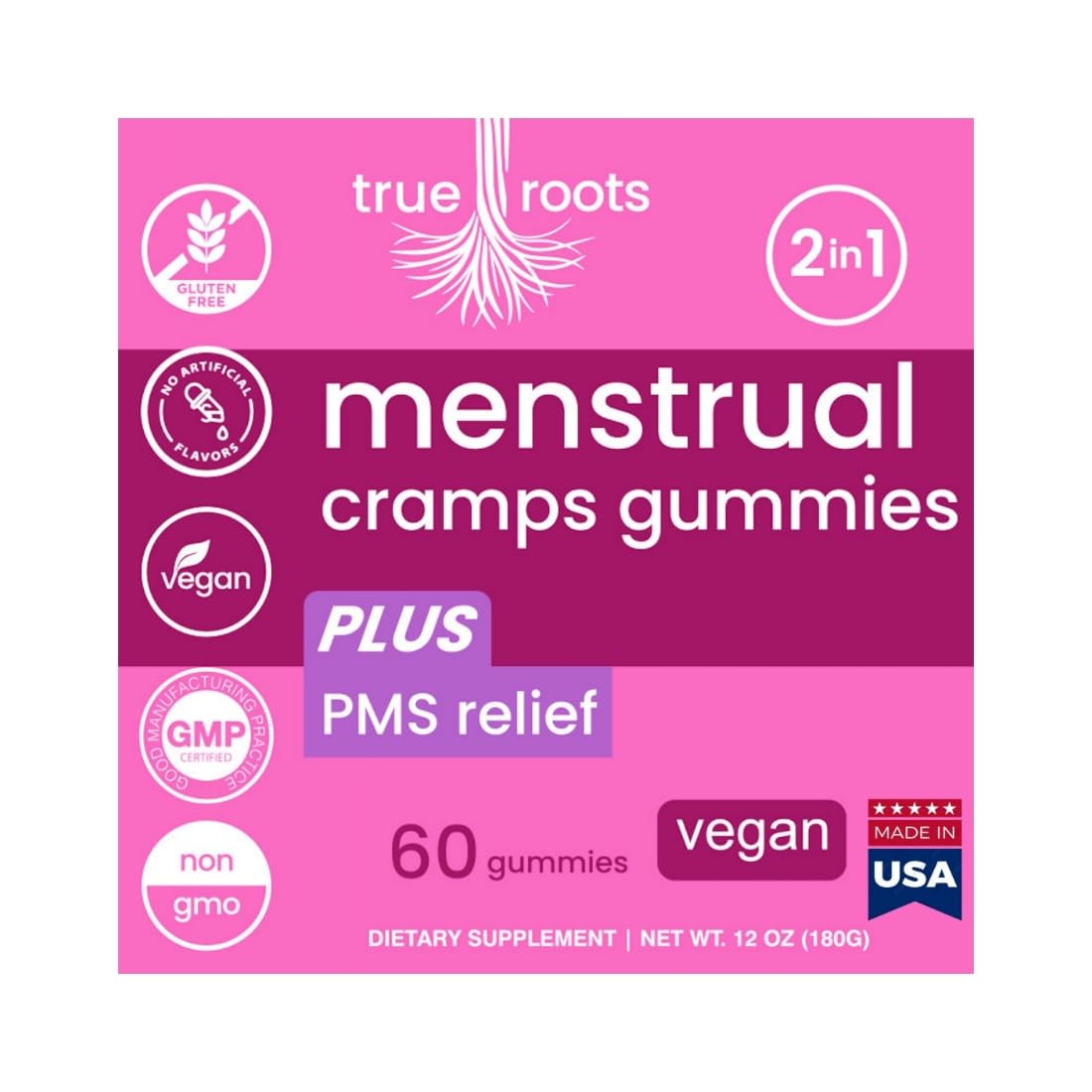 Menstrual Cramp Period Gummies True Roots | PMS Support Supplement for Women | Healthy Flow | Flo PMS Menstrual Cycle Relief, Cramping and Bloating | Vegan & Natural Flavors | 60 Count True Roots buy supplements canada