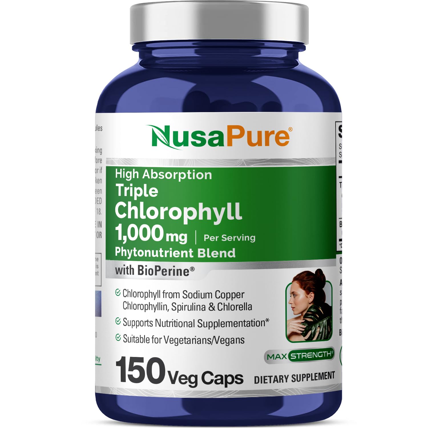 NusaPure High Absorption Triple Chlorophyll 1000 mg 150 Veg Caps Suitable for Vegetarians and Vegans, Non-GMO NusaPure buy supplements canada