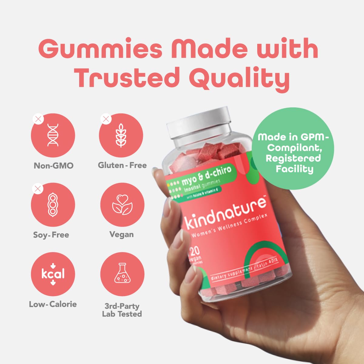 kindnature Myo-Inositol & D-Chiro Inositol Gummies for Women – 2000mg + 50mg, Ideal 40:1 Ratio – with Vitamin D & Folate – Hormone Balance Support – Vegan, Watermelon Flavor (120 Gummies) kindnature buy supplements canada