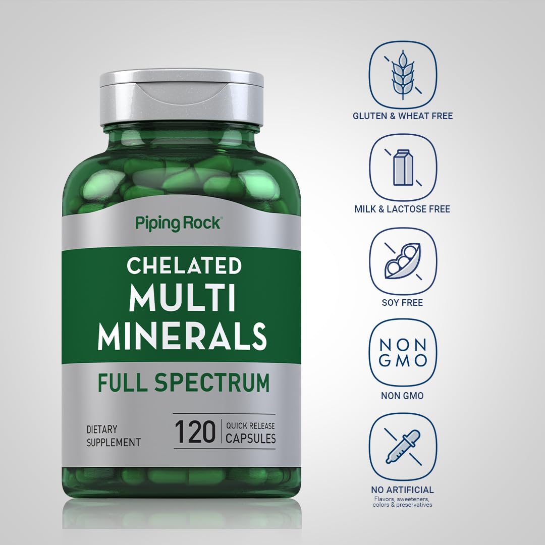 Piping Rock Mega Multi Mineral Chelated Supplement | 120 Capsules | for Men and Women | Iron Free | Non-GMO, Gluten Free Piping Rock buy supplements canada