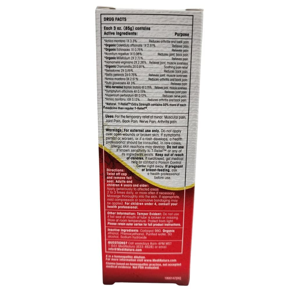 MediNatura T-Relief Extra Strength Gel Arnica +12 Natural Relieving Actives for Back Pain Joint Soreness Muscle Aches & Stiffness Whole Body Fast Acting Relief for Women & Men - 3 oz MediNatura buy supplements canada