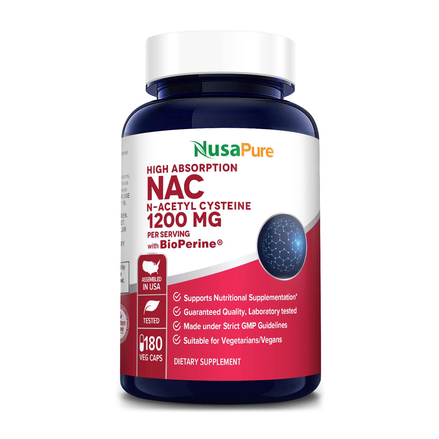 NusaPure N-Acetyl Cysteine (NAC) 1200mg 180 Veggie Caps (Vegetarian, Non-GMO, Gluten Free) Bioperine NusaPure buy supplements canada