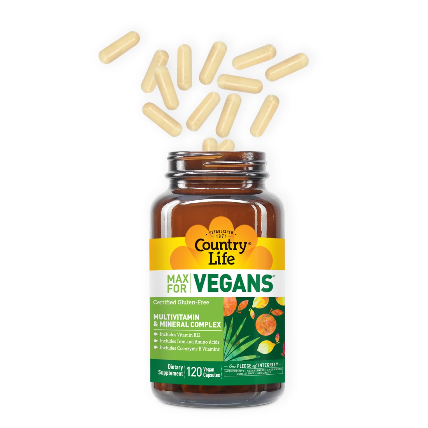 Country Life Max for Vegans - 120 Vegan Capsules - Daily Multivitamins - Immune Support Supplement - Contains Vitamin B12, Iron, Amino Acids, Coenzyme B Vitamins - Gluten-Free Country Life buy supplements canada