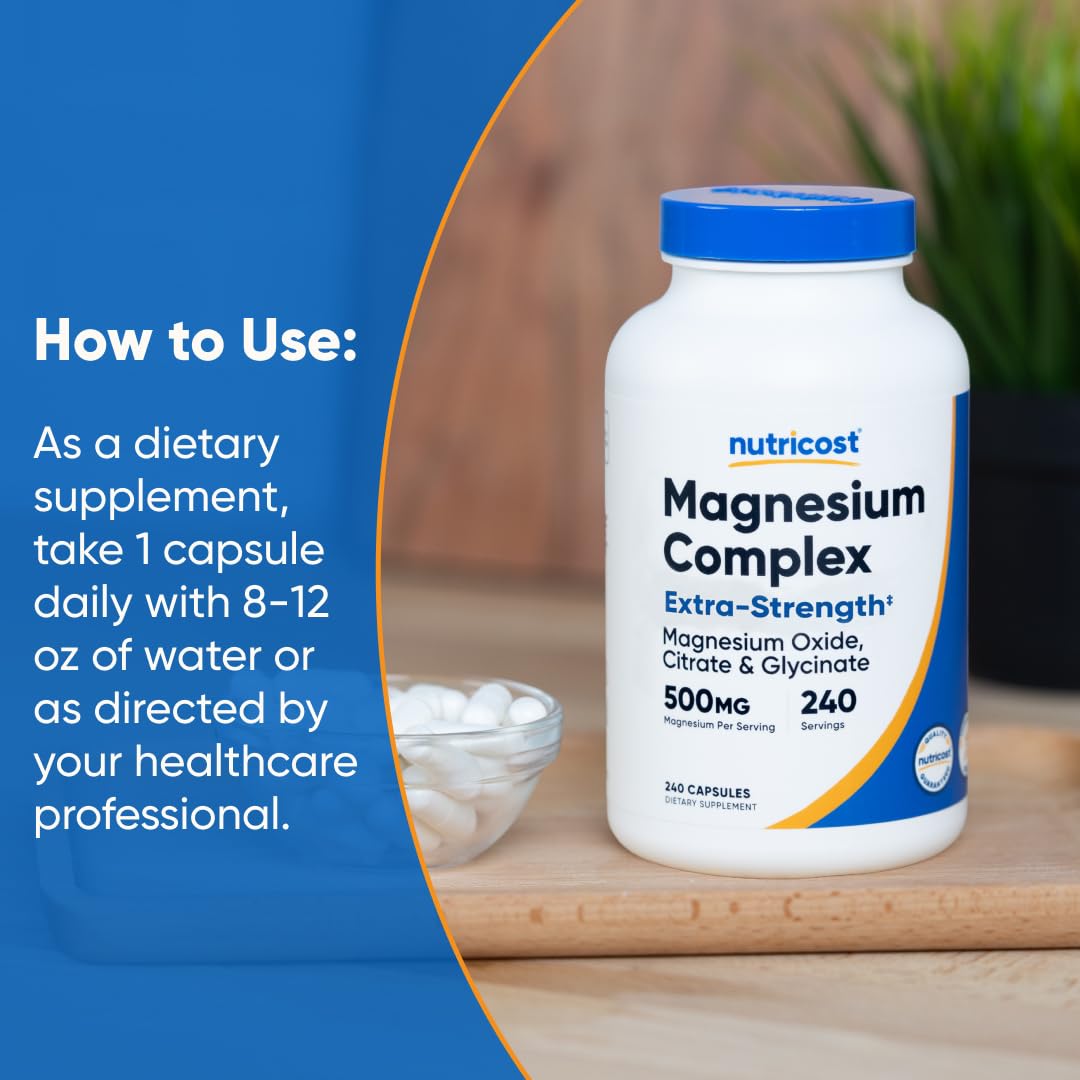 Nutricost Magnesium Complex 500mg, 240 Capsules - Magnesium Oxide, Citrate, and Glycinate - Gluten Free and Non-GMO Nutricost buy supplements canada