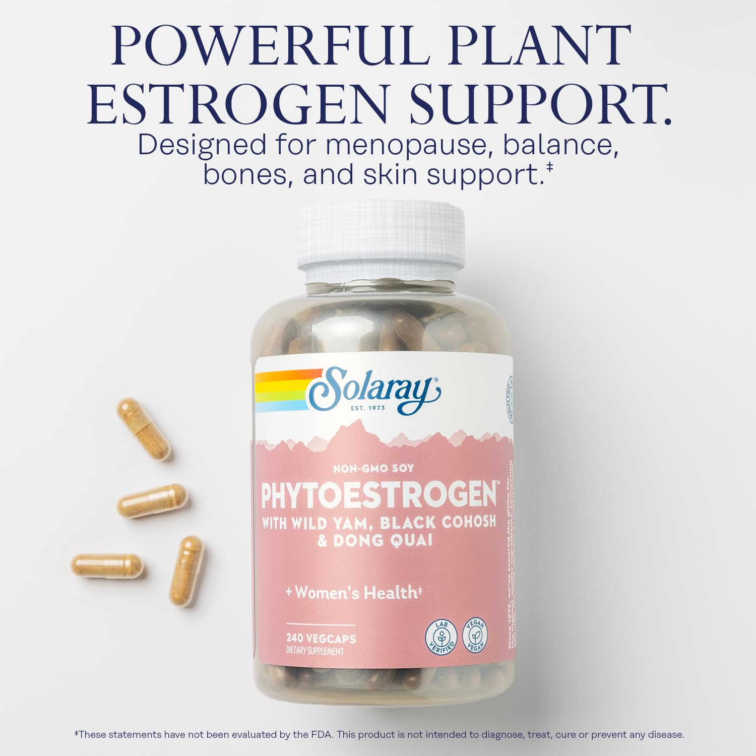 SOLARAY PhytoEstrogen Menopause Supplements with Wild Yam, Black Cohosh and Dong Quai - Phyto Estrogen Pills for Perimenopause and Menopause Support, Vegan, 60-Day Guarantee, 60 Servings, 240 VegCaps SOLARAY buy supplements canada