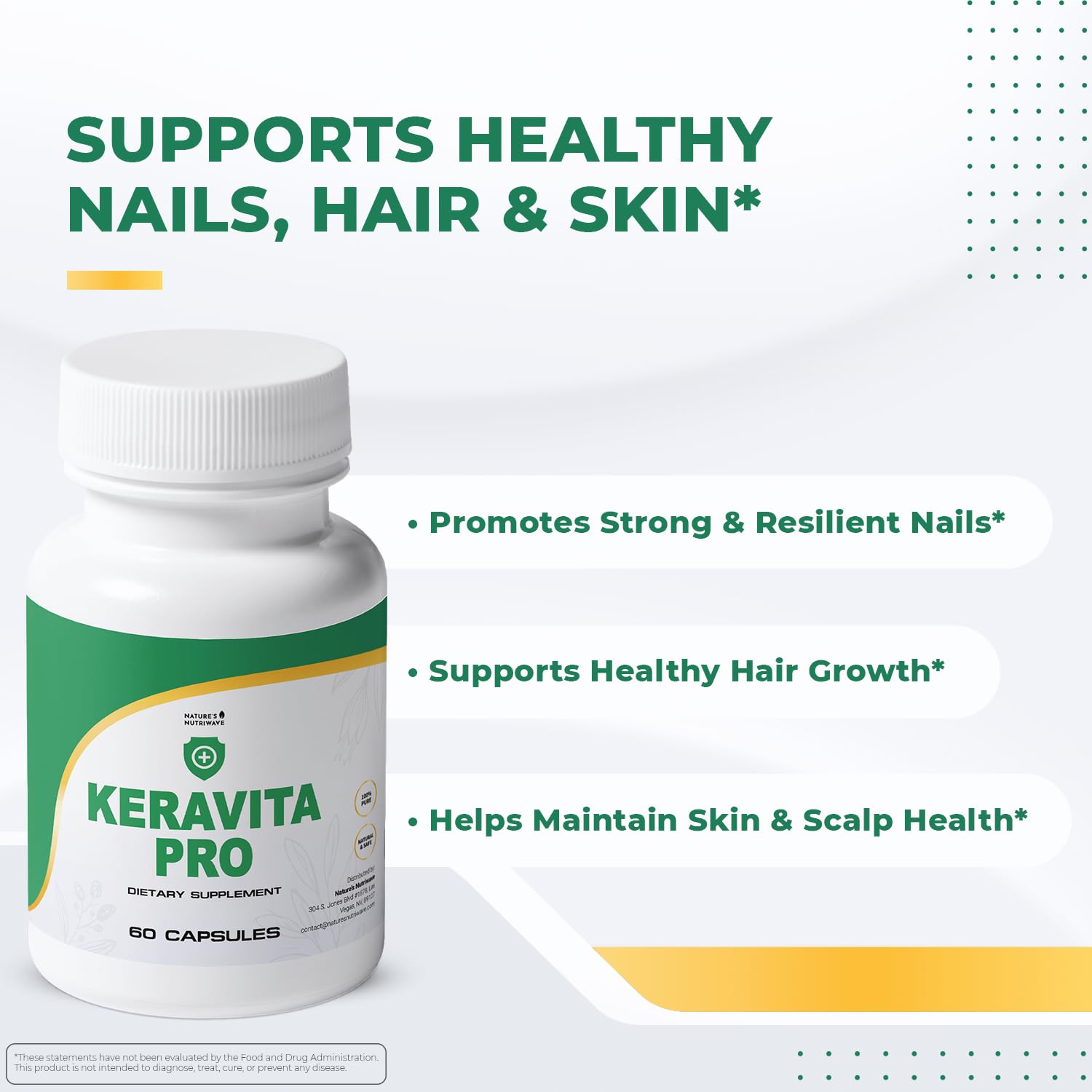 Keravita Pro - Natural Supplement with Vitamins C, Vitamin E, Green Tea, Turmeric & Mushroom for Hair & Nail | Non-GMO, Stimulant-Free | Made in the USA, GMP-Certified | 60 Capsules - 1 Month Supply Nature’s NutriWave buy supplements canada