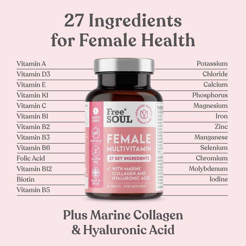 Women's Multivitamins and Minerals with Collagen & Hyaluronic Acid - 27 Essential Free Soul buy supplements canada
