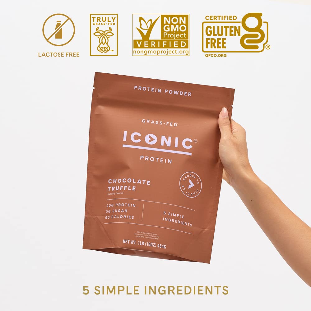ICONIC Protein Powder, Chocolate Truffle - Sugar Free, Low Carb Protein Powder - Lactose Free, Gluten Free, Non-GMO - 20g Grass Fed Whey & Casein Protein ICONIC buy supplements canada
