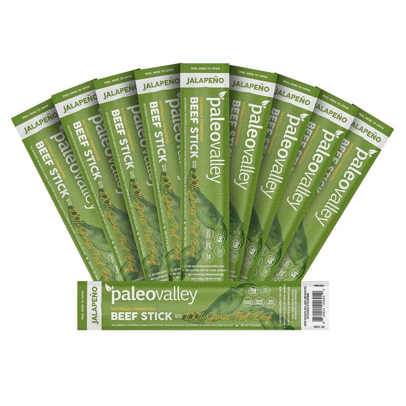 Paleovalley 100% Grass Fed Jalapeno Beef Sticks - Delicious Gluten Free Beef Snack - High Protein Keto Friendly Paleovalley buy supplements canada