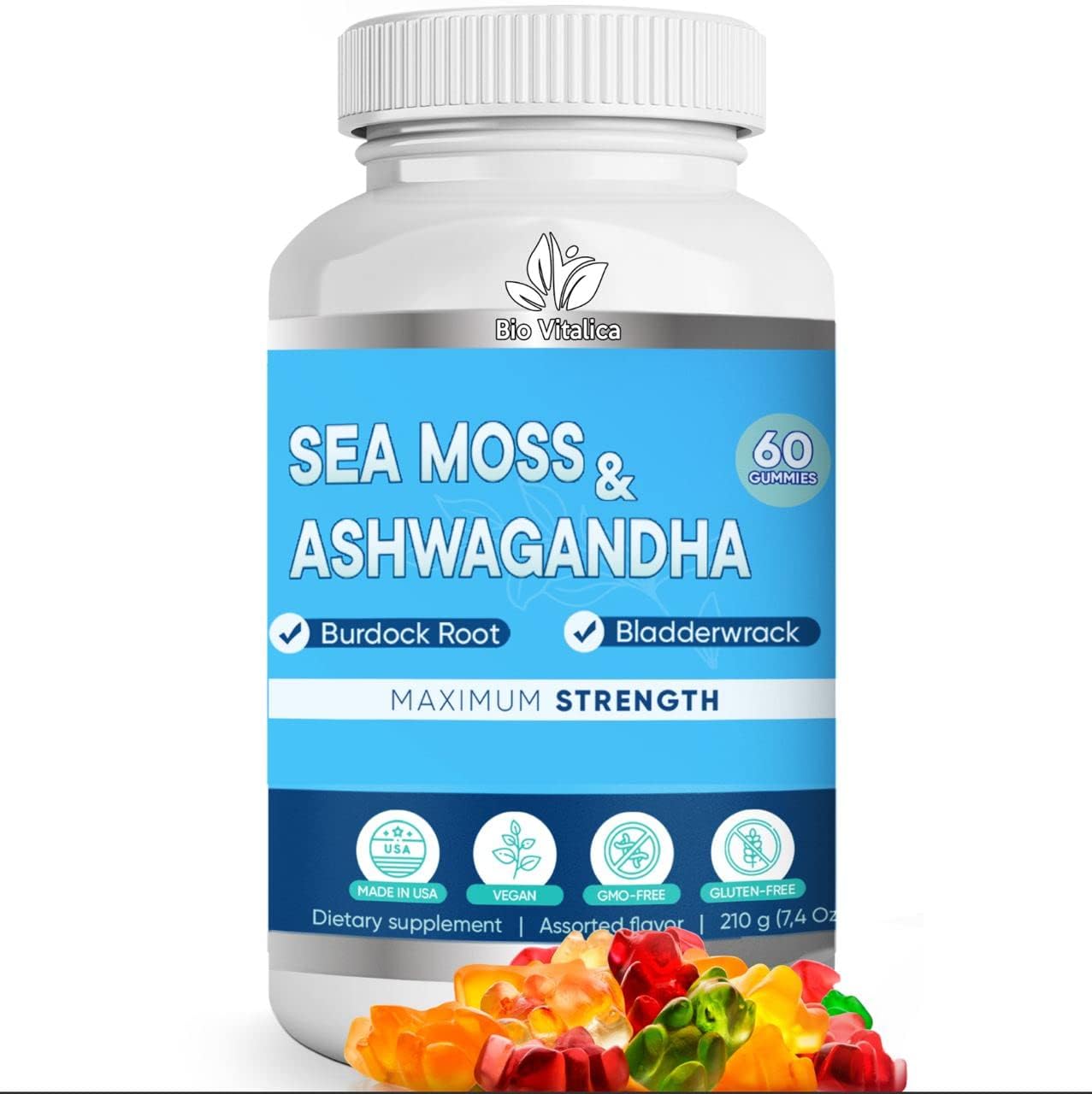 BIO VITALICA Sea Moss Ashwagandha Gummies - Organic Irish Seamoss & Ashwagandha Root Supplements for Supporting Energy for Men & Women, 60 Vegan Gummies BIO VITALICA buy supplements canada