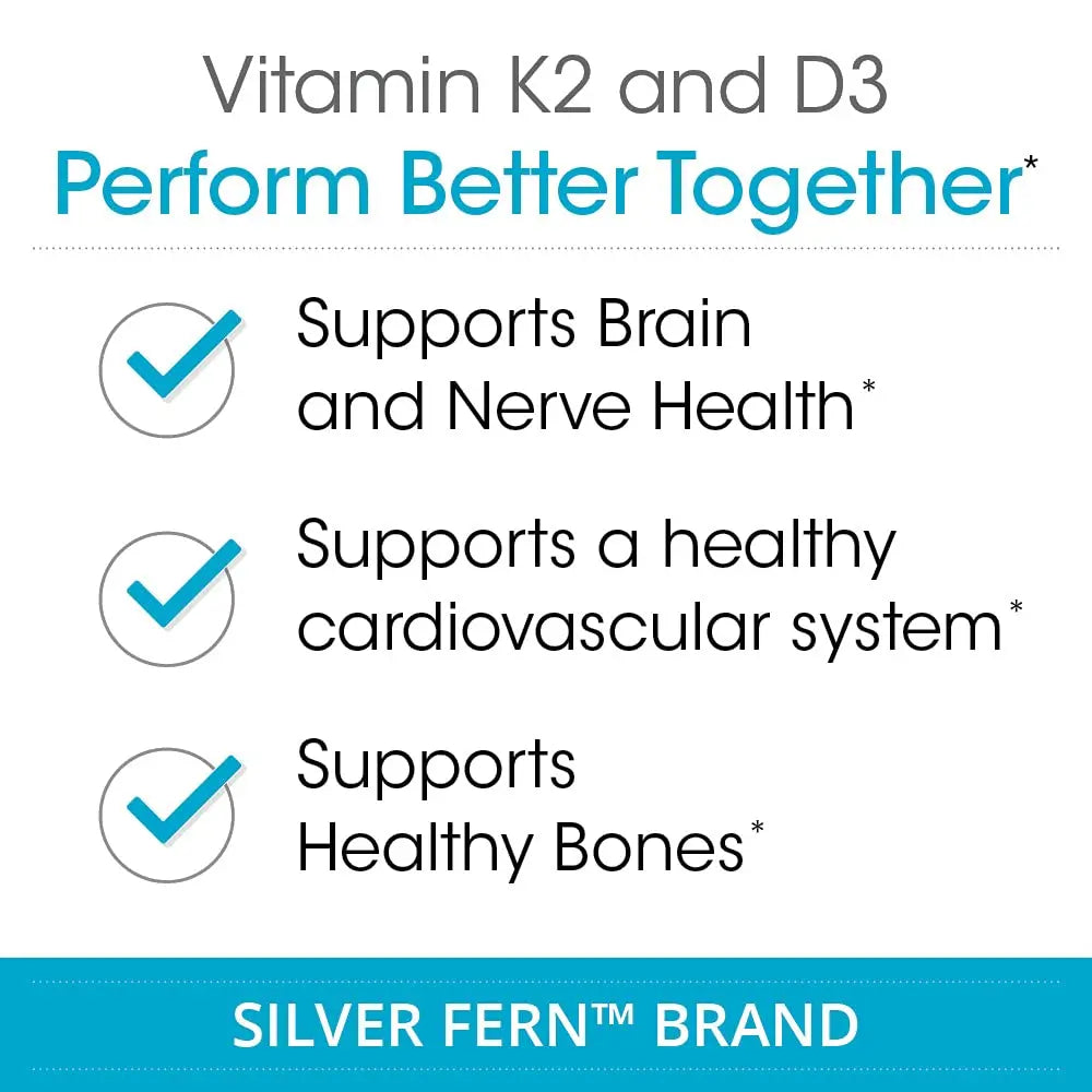Silver Fern Vitamin K2-D3 Supplement Brand - Natural, Non-Synthetic - K2-7 as Menaquinone-7 (MK-7) - D3 as cholecalciferol Silver Fern buy supplements canada