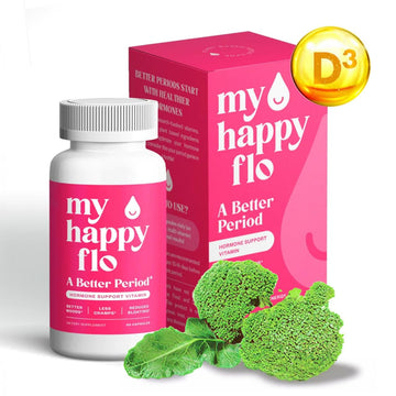 My Happy Flo PMS Support Supplement for Women with Iron, PMS Relief Hormone Support for Women, 10-in-1 PMDD Supplements for Women | DIM & I3C Indole-3-Carbinol for Cramp Relief, Heavy Flow - 60 Caps My Happy Flo buy supplements canada