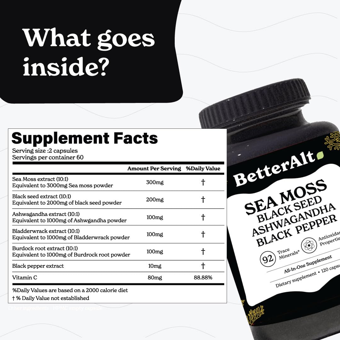 Better Alt Sea Moss Capsules- Irish Sea Moss with Black Seed Oil, Ashwagandha & Black Better Alt buy supplements canada