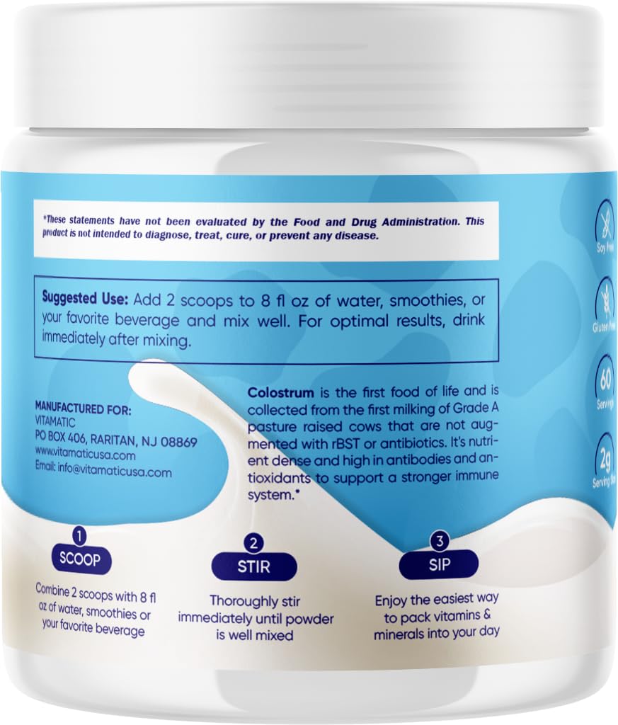 Vitamatic Bovine Colostrum Powder - 50% Highest IgG - Supplement for Gut Health Vitamatic buy supplements canada