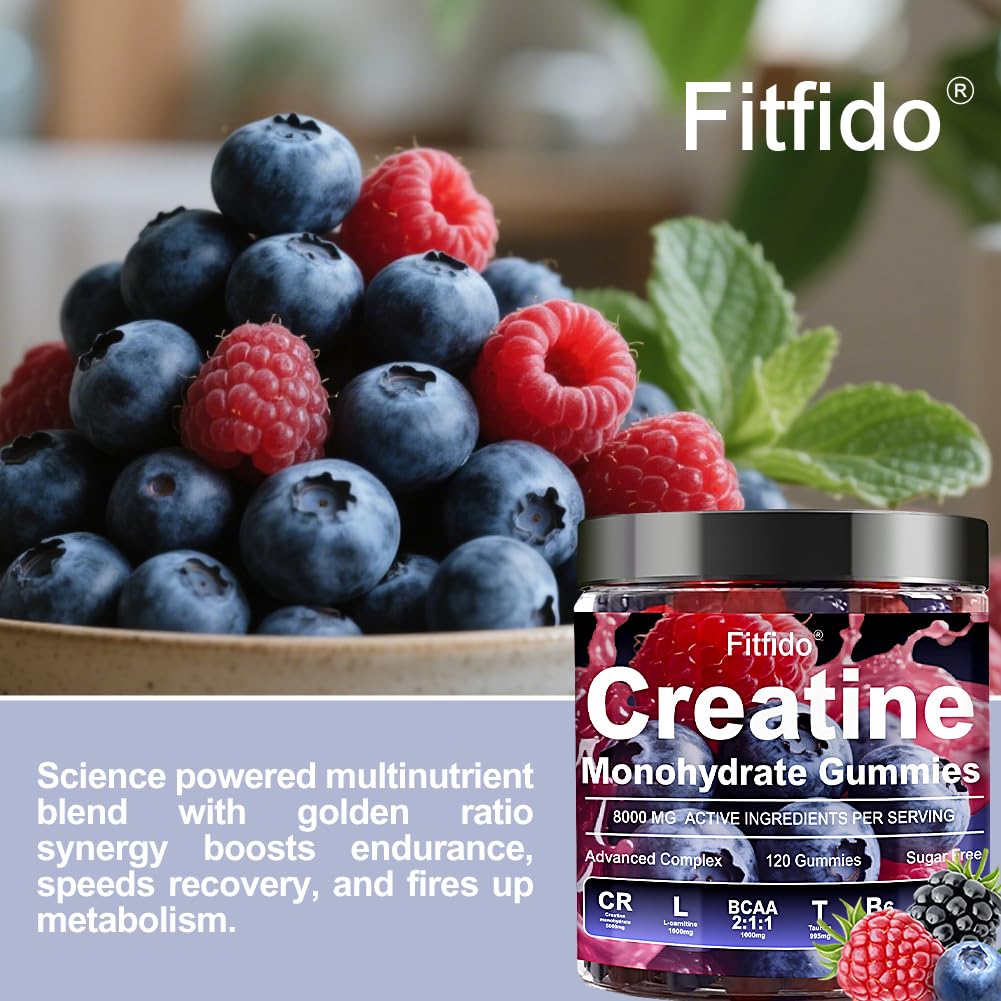 Creatine Monohydrate Gummies Complex 8000mg for Men and Women, Containing L-carnitine & Taurine, Build Muscle, Boost Energy, Faster Recovery, Sugar Free & Vegan Fitfido buy supplements canada