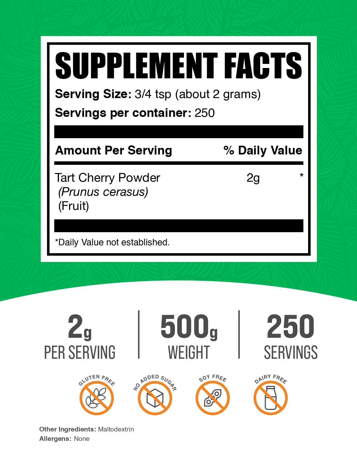 BulkSupplements.com Tart Cherry Powder - Fruit Powder, Tart Cherry Supplements - Antioxidant Source, Gluten Free & No Added Sugar, 2g per Serving, 500g (1.1 lbs) (Pack of 1) BulkSupplements buy supplements canada