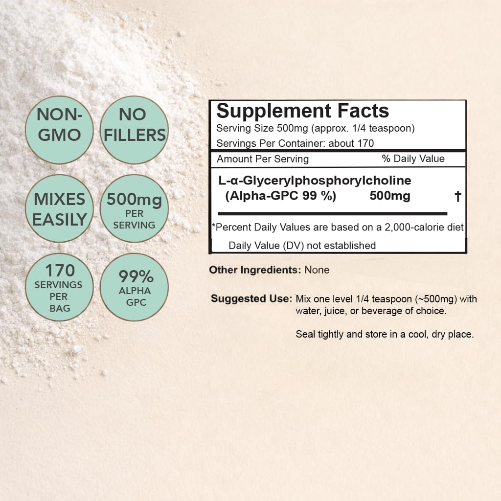Xalya Alpha GPC Supplement, Alpha GPC Powder 99% Purity (Extra Strength) 500mg per Serving, Unflavored, Natural Choline Supplement - 3rd Party Tested -170 Servings, 3 Ounce Xalya buy supplements canada