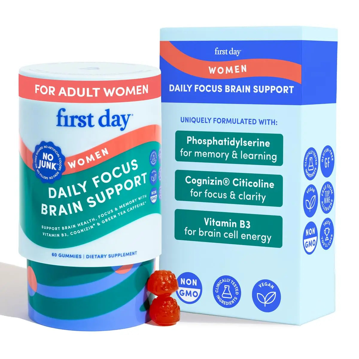 FIRST DAY Women’s Brain Gummies for Focus, Memory & Clarity | Cognizin® Citicoline + Phosphatidylserine | Natural Sustained Energy, Peach Flavor FIRST DAY buy supplements canada