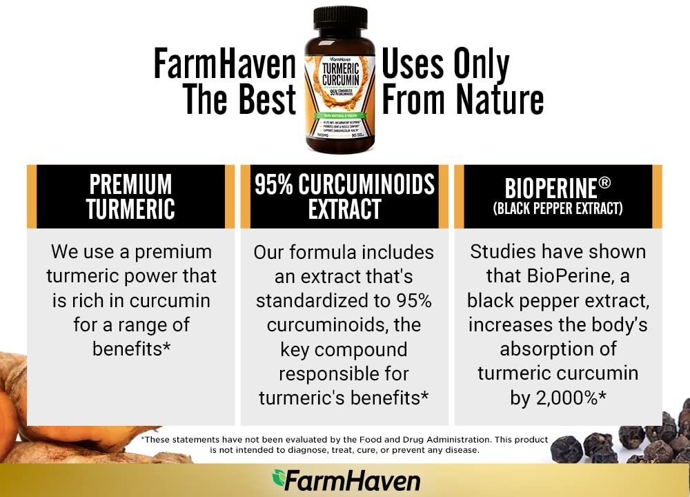 Turmeric Curcumin with BioPerine Black Pepper & 95% Curcuminoids, 1965mg, Maximum Absorption for Joint Support, Non-GMO Turmeric Capsules, FarmHaven buy supplements canada