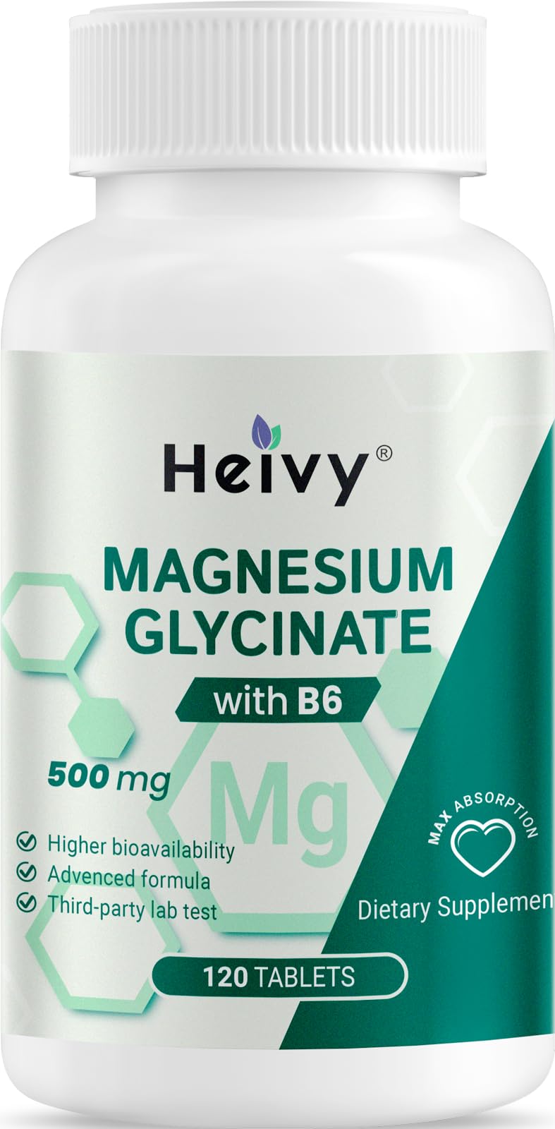 Heivy Pure Magnesium Glycinate 500mg with Vitamin B6, 100% Chelated & Purified Supports Nerve Relife, Sleep Aid & Muscle Support, Vegan & Non-GMO, Made in USA, 3rd Party Tested, 120 Tablets Heivy buy supplements canada