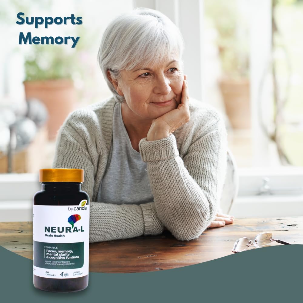 BY CARIOLA Neural-L Natural Brain Support Supplement 60 Caps - Mental Support – Memory Booster - Concentration - Natural Formula - Ashwagandha - L-Tyrosine - L-Theanine BY CARIOLA buy supplements canada