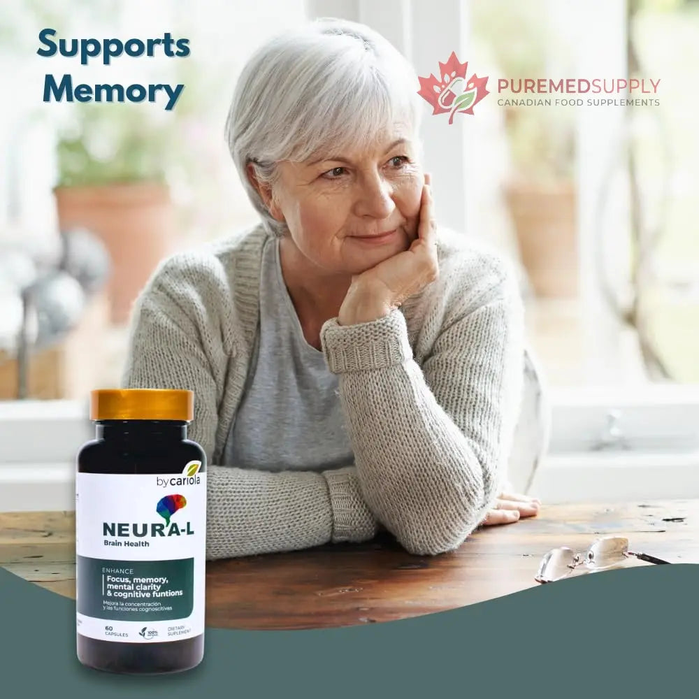 BY CARIOLA Neural-L Natural Brain Support Supplement 60 Caps - Mental Support – Memory Booster - Concentration - Natural Formula - Ashwagandha - L-Tyrosine - L-Theanine BY CARIOLA buy supplements canada