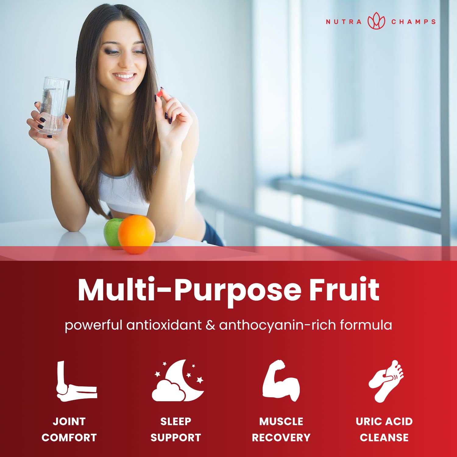 NutraChamps Organic Tart Cherry Extract Capsules - Made from Montmorency Tart Cherry Concentrate, Celery Seed & Bilberry - Uric Acid Cleanse & Joint Support - Vegan Capsules NutraChamps buy supplements canada