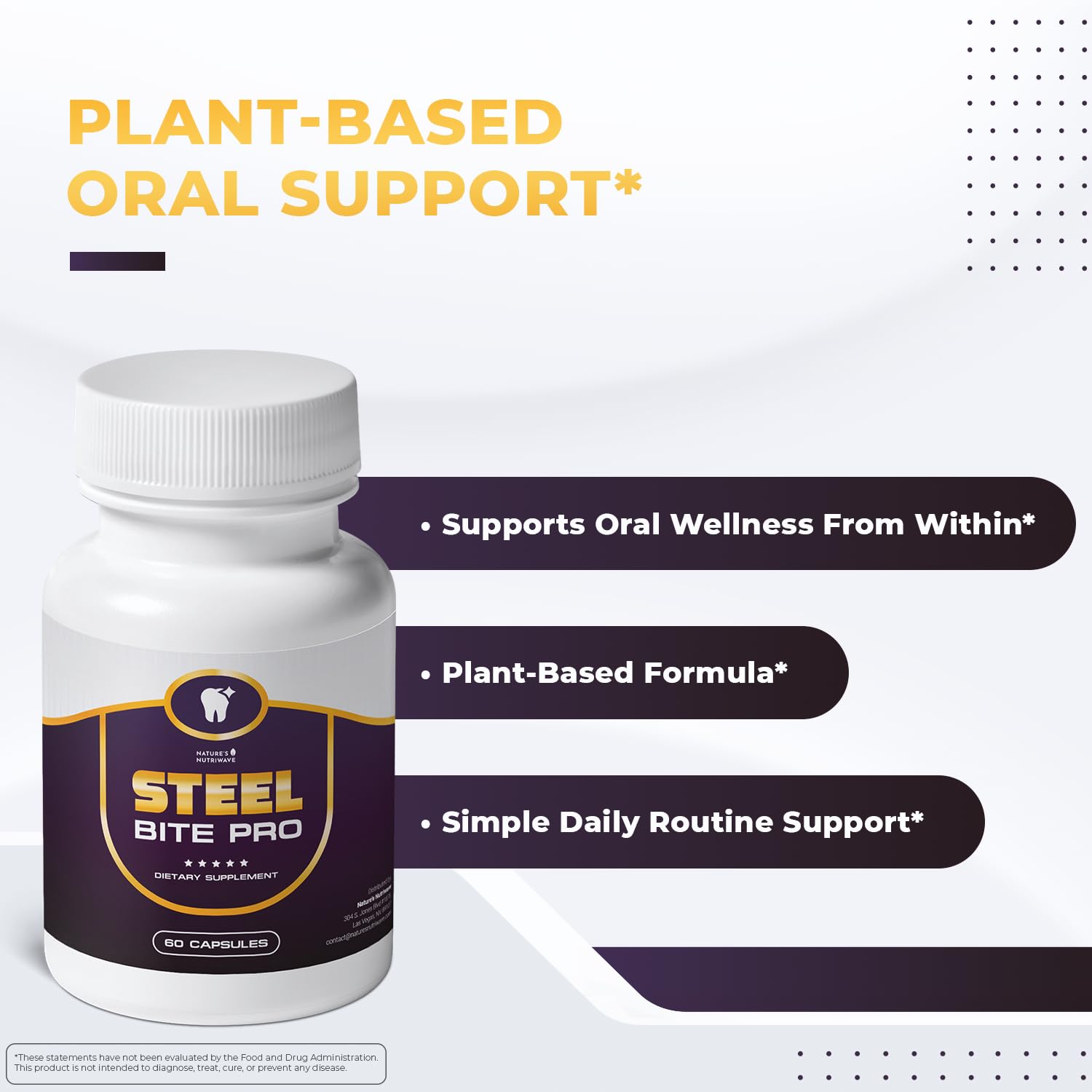 Nature’s NutriWave Steel Bite Pro Oral Wellness Supplement – 23 Plant-Based Ingredients with Zinc & Turmeric – Non-GMO, Made in USA, 60 Capsules, 1 Month Supply Nature’s NutriWave buy supplements canada