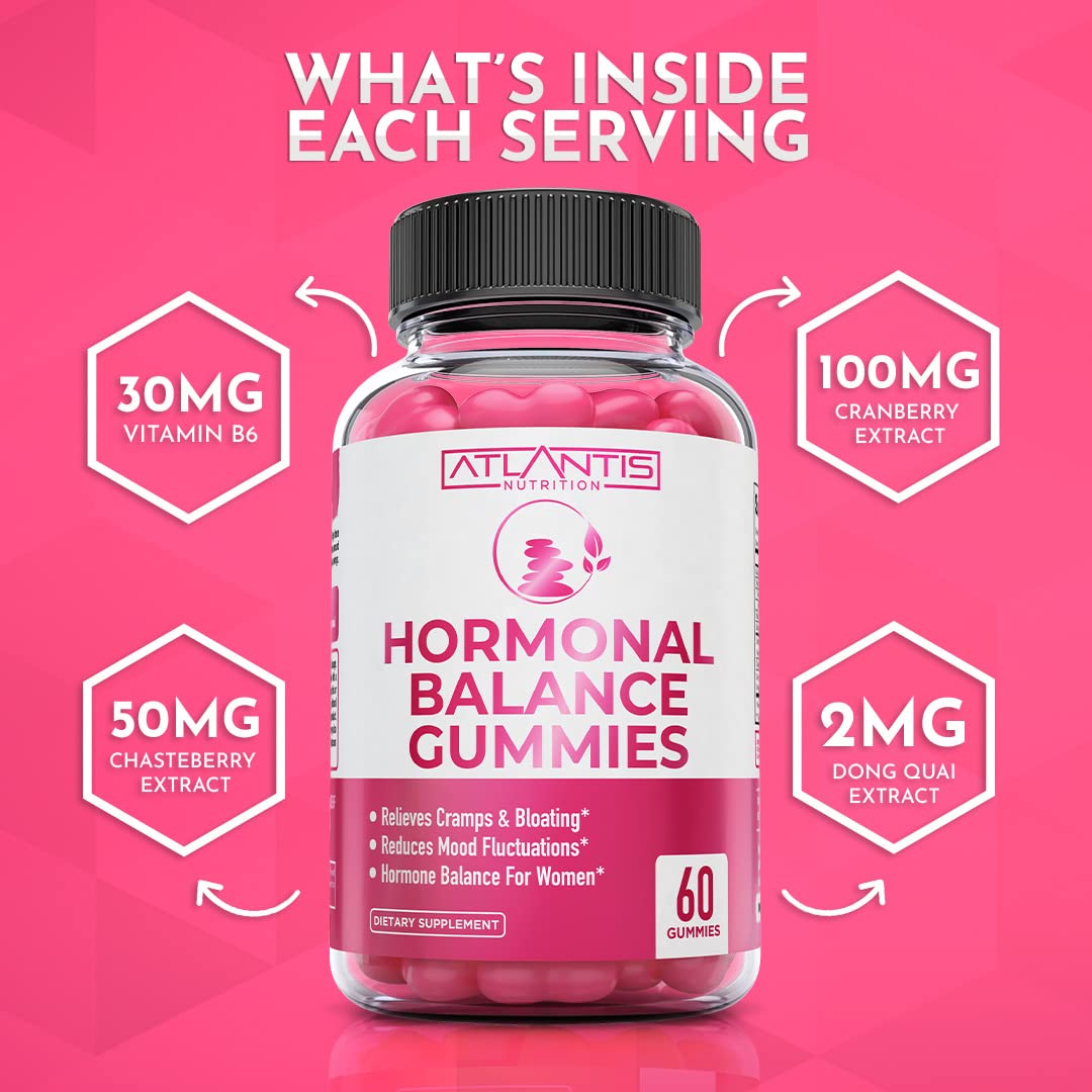 Atlantis Nutrition Hormonal Balance for Women & PMS Relief Gummies - Alleviates Cramps, Bloating, Mood Swings, Hot Flashes & Night Sweats - Cranberry, Dong Quai & Chasteberry Menstrual Cramp Relief Atlantis Nutrition buy supplements canada