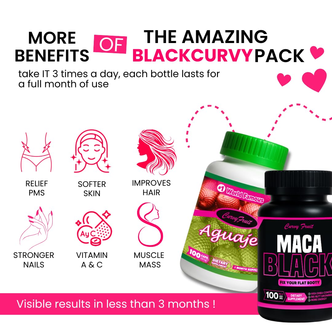 Maximum Booty Growth – Aguaje + Black Maca Pills for Women – Glute Volume Enhancer - Black Curvy Pack Curvy Fruit buy supplements canada